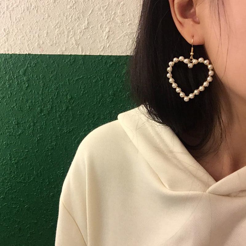 Korean Retro Brown Lattice Heart Clip Earrings Non Pierced Ears
